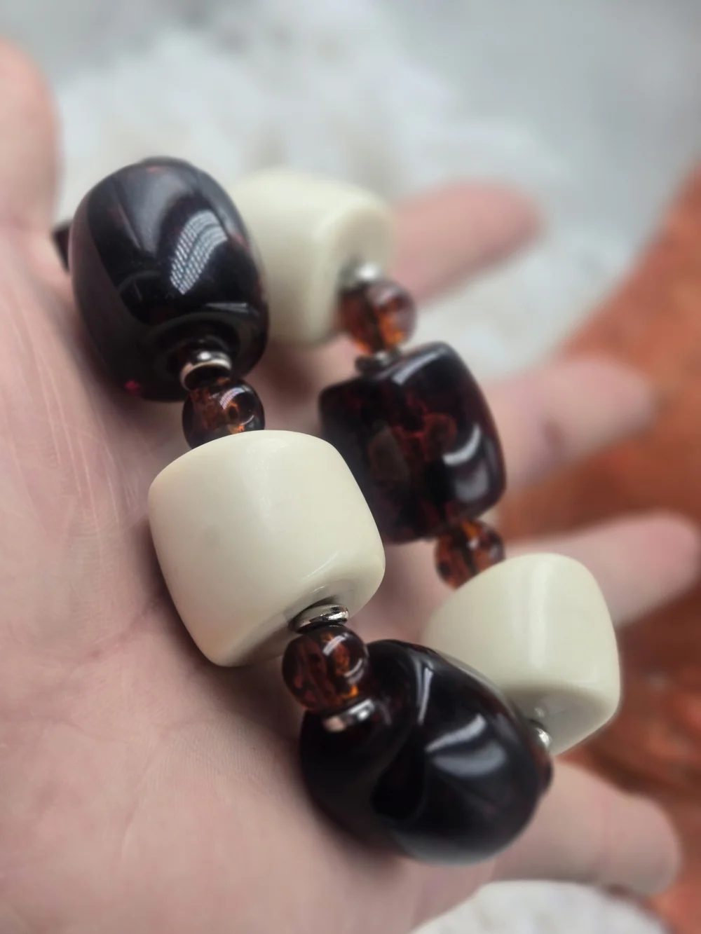 Chunky Brown and Ivory Bead Necklace